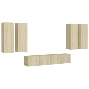 The Living Store Televisiewandmeubelset - Sonoma eiken - Montage vereist - 2x 80x30x30cm + 4x 30.5x30x90cm