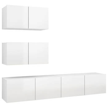 The Living Store Televisiemeubelset - TV-kast - Hoogglans wit - 60 x 30 x 30 cm / 80 x 30 x 30 cm - Spaanplaat