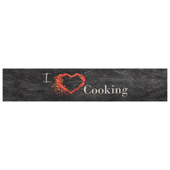 The Living Store Keukenmat Cookingprint zwart - 300 x 60 cm - Duurzaam materiaal - Slipvaste latex basis -