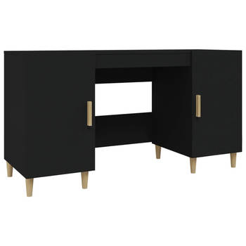 The Living Store Bureau Meubel - 140 x 50 x 75 cm - Zwart houten bureau met opbergruimte