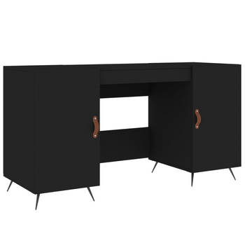 The Living Store Bureau 140x50x75cm - zwart - bewerkt hout - ijzer en kunstleer