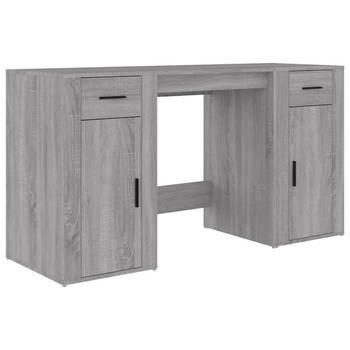 The Living Store Bureau en Kast - Grijs Sonoma Eiken - Bewerkt Hout - 100x49x75 cm - Met Opbergruimte