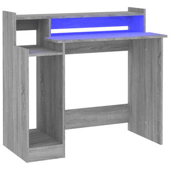 The Living Store Bureau - naam - Bureau - 97 x 45 x 90 cm - LED-verlichting - Grijs Sonoma Eiken