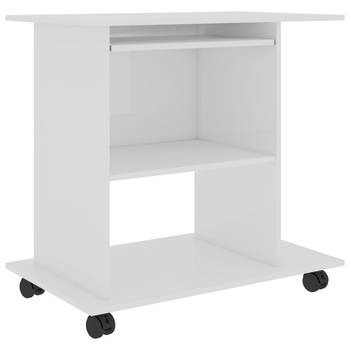 The Living Store Computerbureau - Compact - Hoogglans wit - 80x50x75cm - Met uittrekbare toetsenbordlade