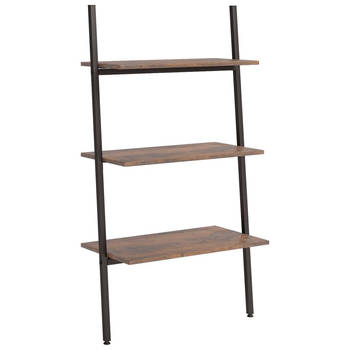 The Living Store - Boekenrek - Opbergrek met 3 schappen - 64 x 34 x 116 cm - Donkerbruin/Zwart - Sterke Stalen