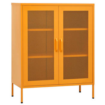 The Living Store Opbergkast - Bijzetkast - Materiaal- Staal - Afmetingen- 80 x 35 x 101.5 cm - Kleur- Mosterdgeel -