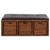 The Living Store Bank Zeegras - 105 x 40 x 42 cm - Met 3 manden - Bruin/Zwart - Polyurethaan