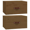 The Living Store Wandnachtkastjes - Massief grenenhout - 40 x 29.5 x 22 cm - Honingbruin - Set van 2