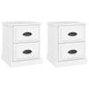 The Living Store Nightstand - White High Gloss - 39 x 39 x 47.5 cm - 2 Drawers