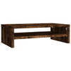 The Living Store Monitorstandaard Gerookt Eiken - 42x24x13 cm - Praktisch Bewerkt Hout met Opbergschap