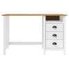 The Living Store Hill Bureau Wit/Lichthout 120x50x74cm - Massief Grenenhout - 3 lades - 1 schap