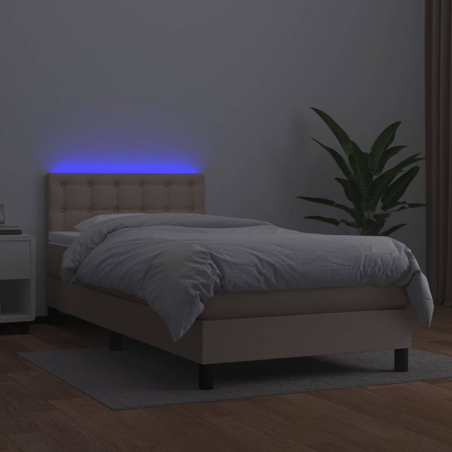 The Living Store Boxspring Bed - Kunstleer - LED - Pocketvering matras - Huidvriendelijk topmatras - 203x90x78/88 cm -