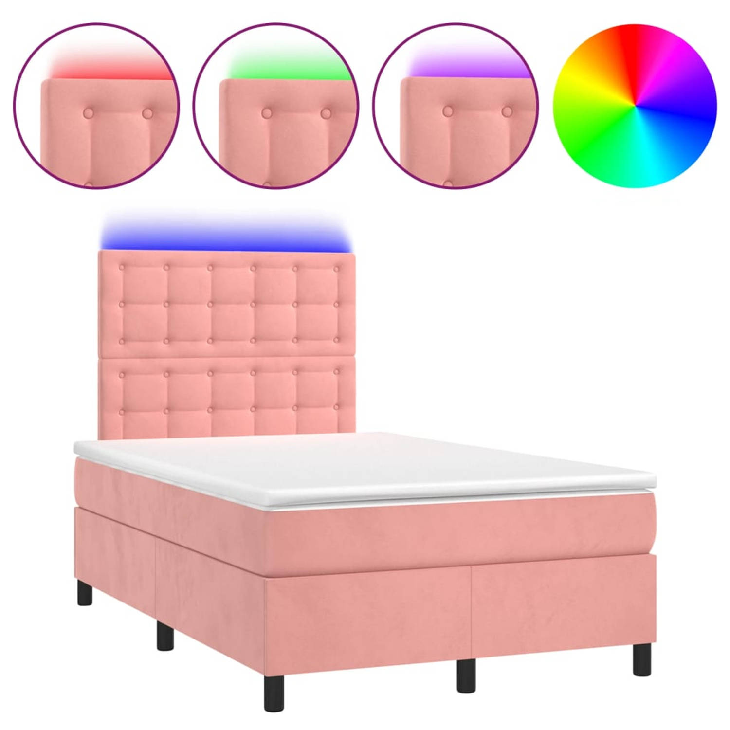 The Living Store Boxspring met matras en LED fluweel roze 120x200 cm - Bed