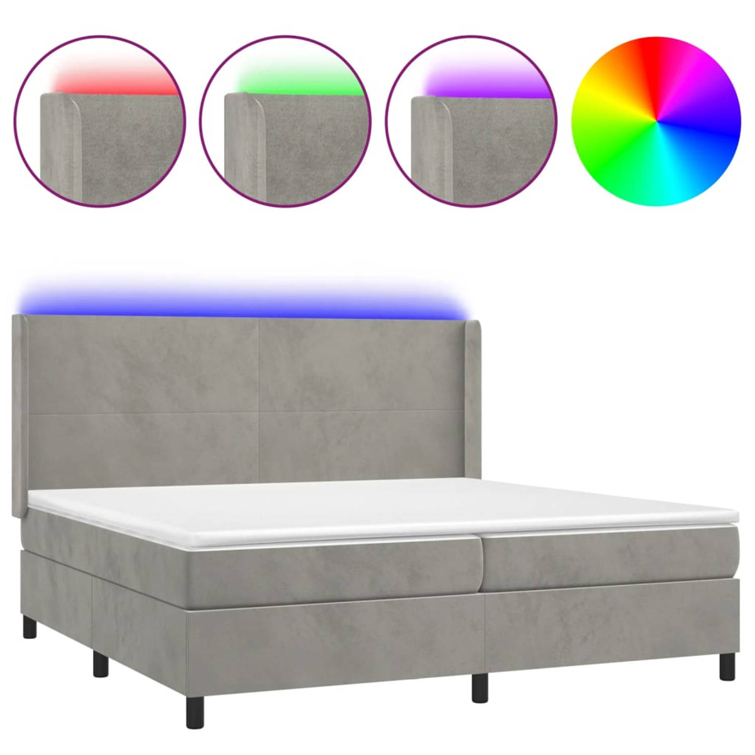 The Living Store Boxspring Bed - Fluwelen Bedframe - Pocketvering Matras - Huidvriendelijk Topmatras - Kleurrijke LED-verlichting - 203x203 cm