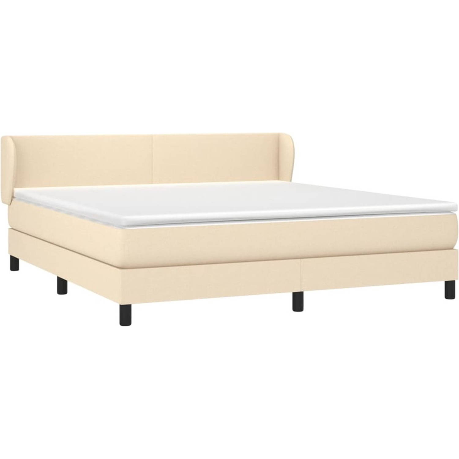 The Living Store Boxspringbed - Comfort - Bed - 203 x 183 x 78/88 cm - Crème - Ademend - Duurzaam - Verstelbaar hoofdbord - Pocketvering matras - Medium ondersteuning - Huidvriende