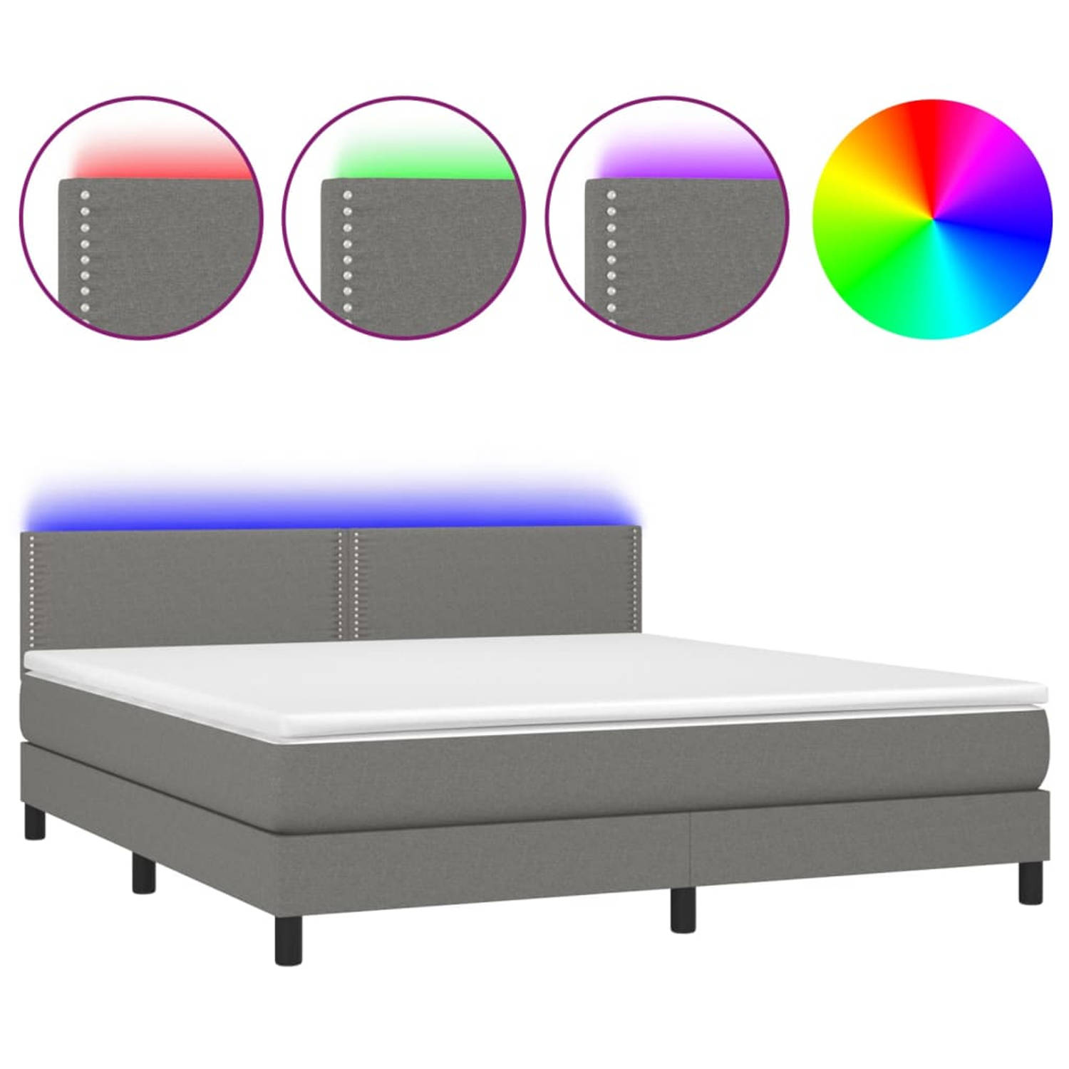 The Living Store Boxspring met matras en LED stof donkergrijs 160x200 cm - Boxspring - Boxsprings - Bed - Slaapmeubel - Boxspringbed - Boxspring Bed - Tweepersoonsbed - Bed Met Mat