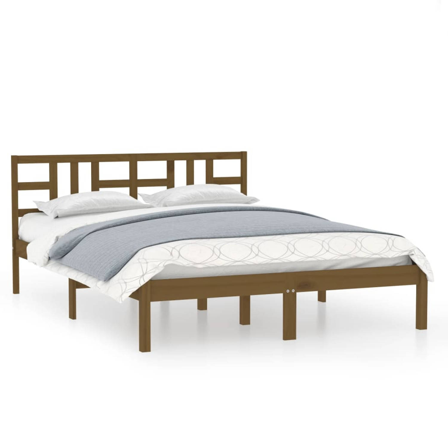 The Living Store Bedframe massief hout honingbruin 140x190 cm - Bedframe - Bedframes - Tweepersoonsbed - Bed - Bedombouw - Dubbel Bed - Frame - Bed Frame - Ledikant - Houten Bedfra