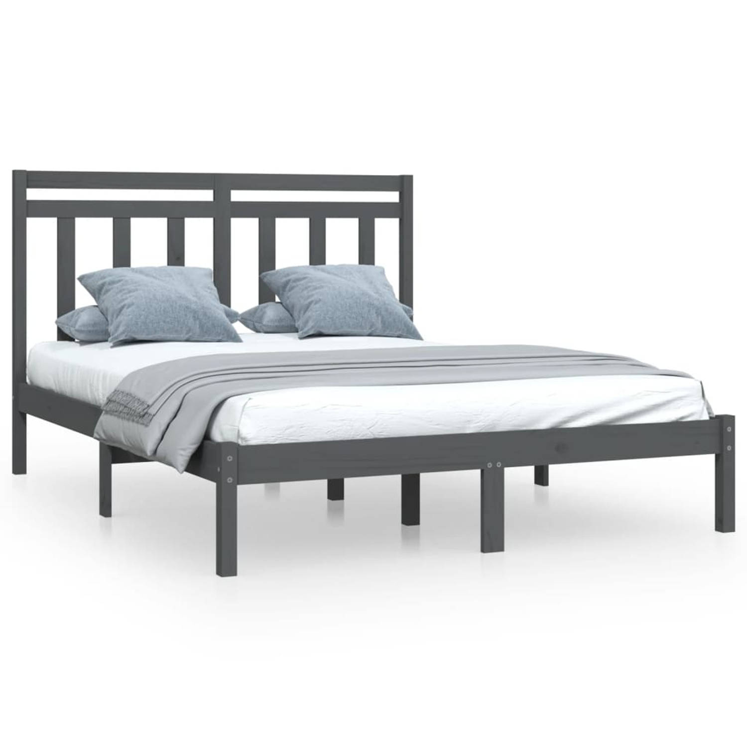 The Living Store Bedframe massief hout grijs 140x190 cm - Bedframe - Bedframes - Tweepersoonsbed - Bed - Bedombouw - Dubbel Bed - Frame - Bed Frame - Ledikant - Houten Bedframe - T