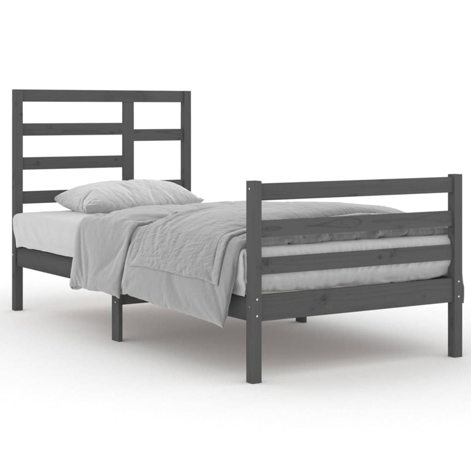 The Living Store Bedframe massief hout grijs 90x200 cm - Bedframe - Bedframes - Bed - Bedbodem - Ledikant - Bed Frame - Massief Houten Bedframe - Slaapmeubel - Eenpersoonsbed - Bed