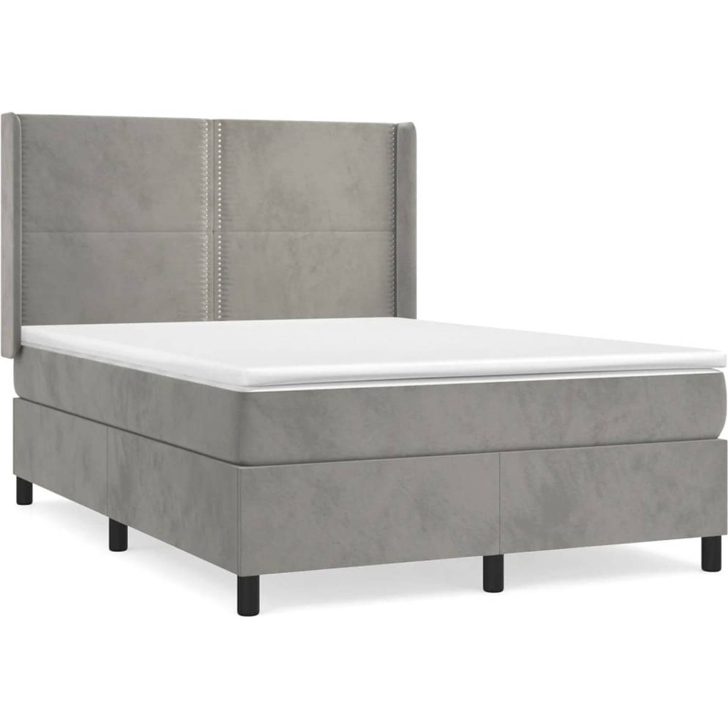 The Living Store Fluwelen Bed - Lichtgrijs - 193 x 147 x 118/128 cm - Pocketvering matras - 140 x 190 x 20 cm - Bedtopmatras - 140 x 190 x 5 cm