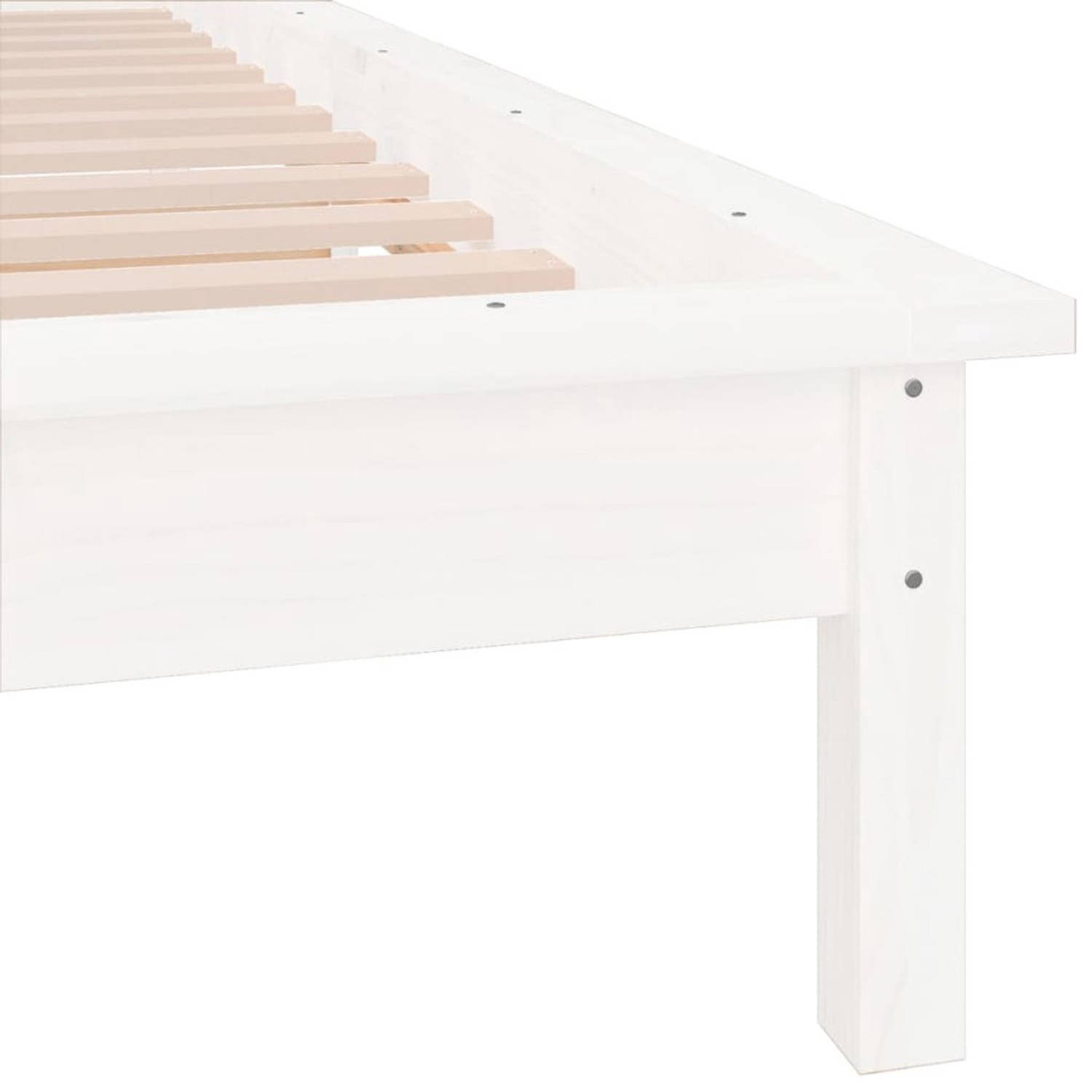 The Living Store Bedframe LED massief hout wit 75x190 cm 2FT6 Small Single - Bed