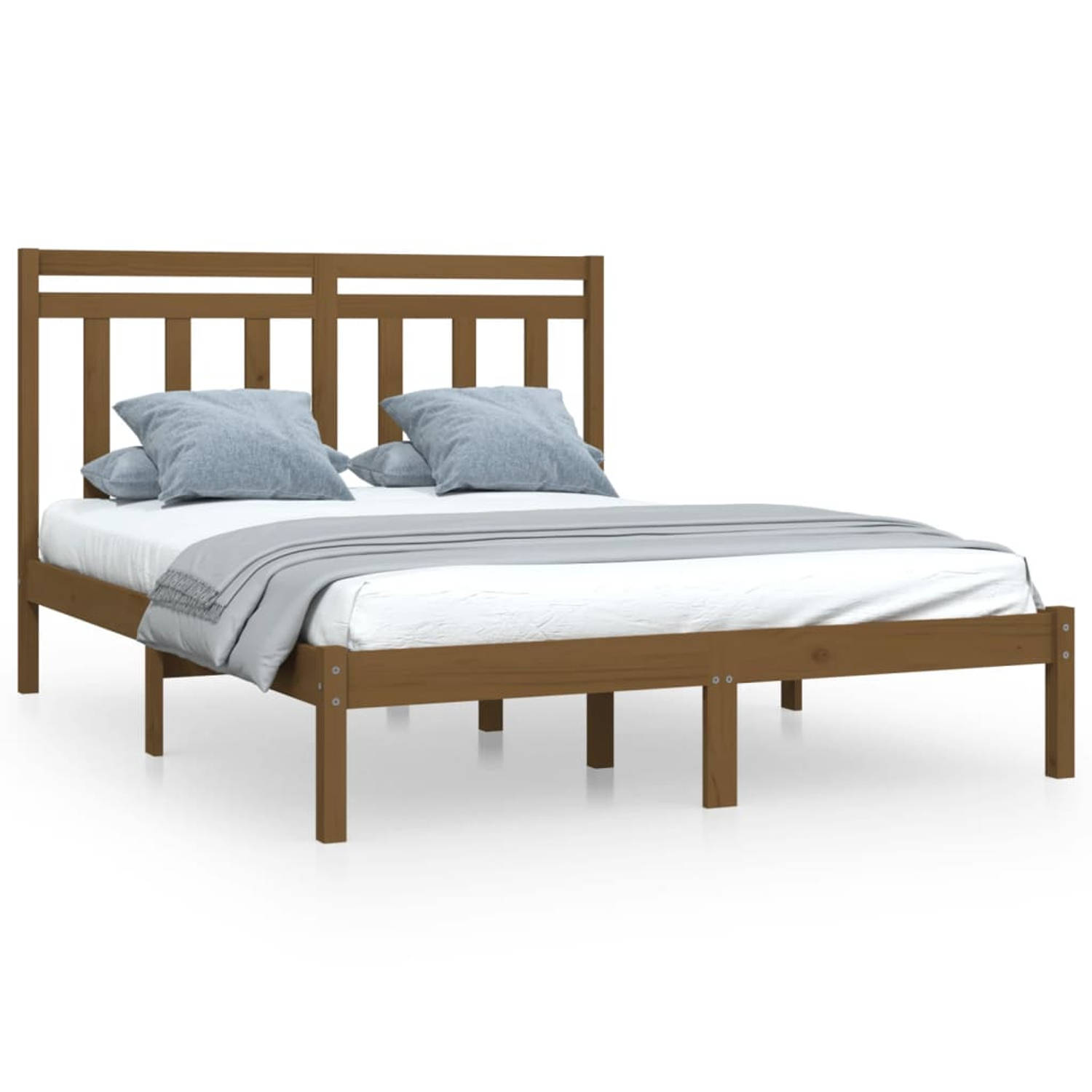 The Living Store Bedframe massief hout honingbruin 135x190 cm 4FT6 Double - Bedframe - Bedframes - Tweepersoonsbed - Bed - Bedombouw - Dubbel Bed - Frame - Bed Frame - Ledikant - H