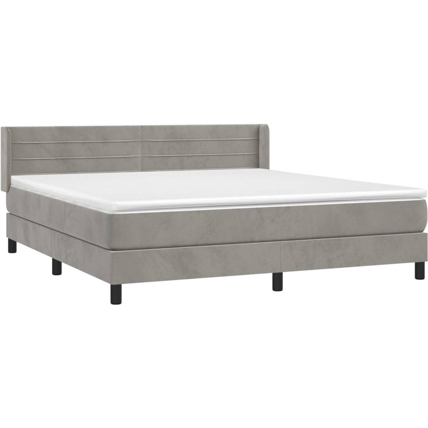 The Living Store Boxspringbed - Zacht fluweel - Praktisch hoofdbord - Pocketvering matras - Middelharde ondersteuning - Huidvriendelijk topmatras - Lichtgrijs - 203x183x78/88cm - 1