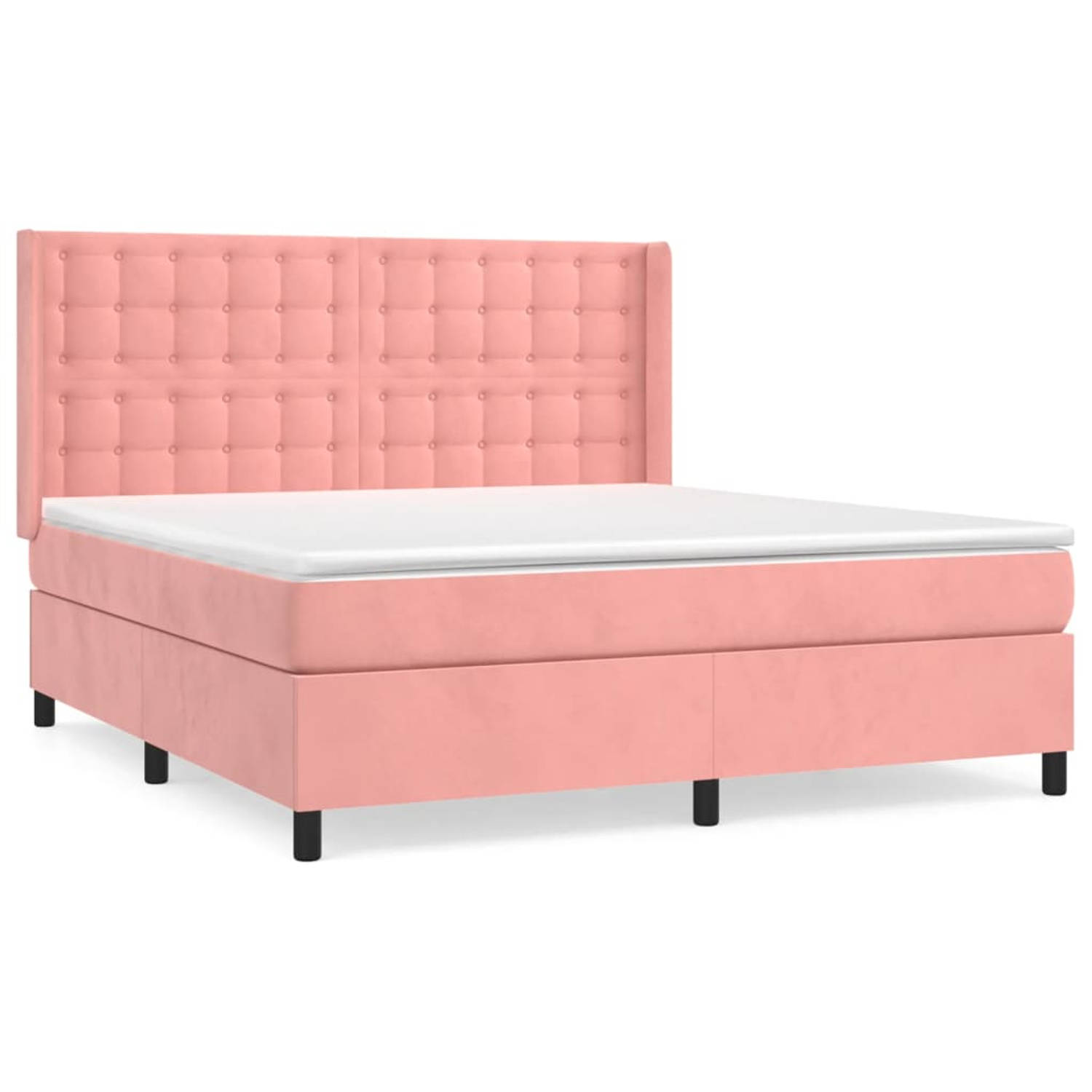 The Living Store Boxspring met matras fluweel roze 160x200 cm - Bed