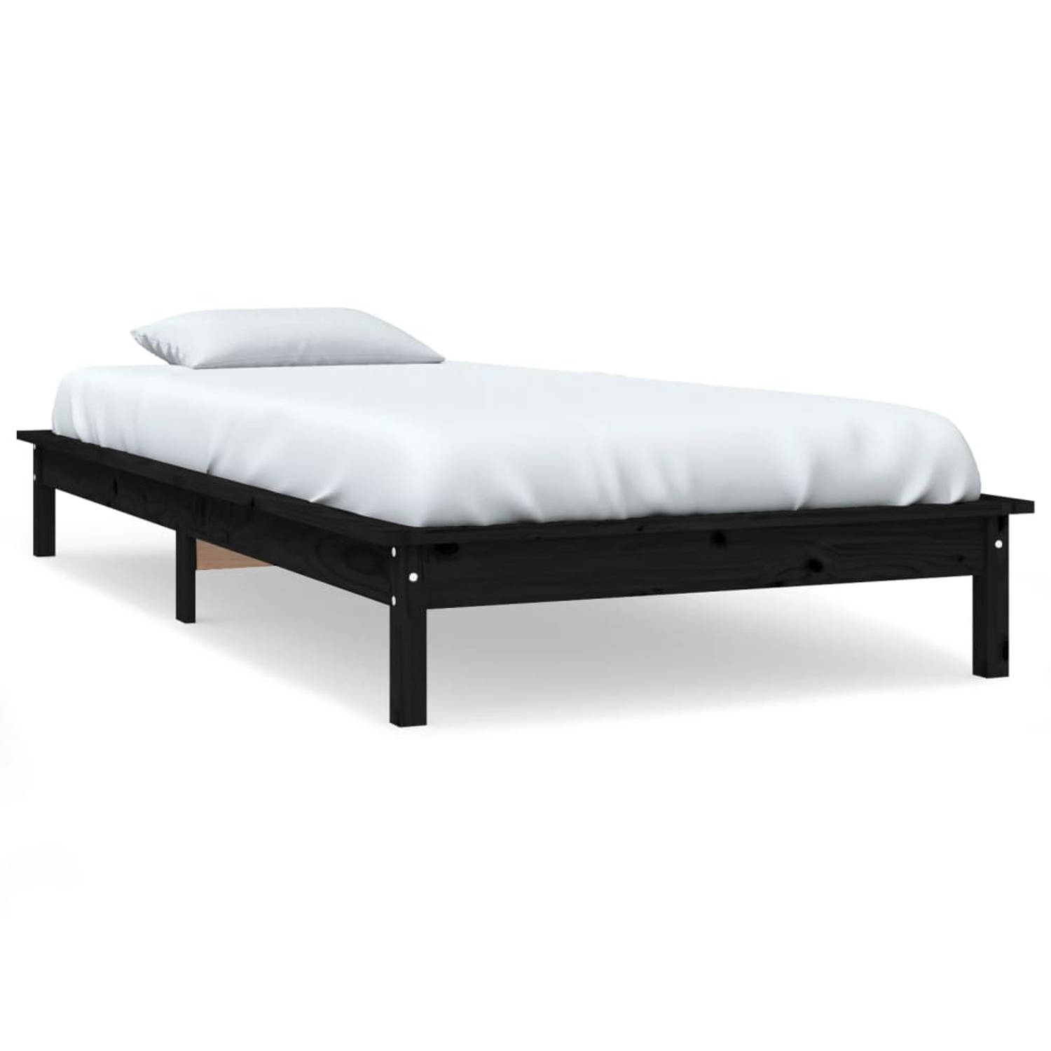 The Living Store Bedframe massief grenenhout zwart 90x200 cm - Bedframe - Bedframes - Bed - Bedbodem - Ledikant - Bed Frame - Massief Houten Bedframe - Slaapmeubel - Eenpersoonsbed