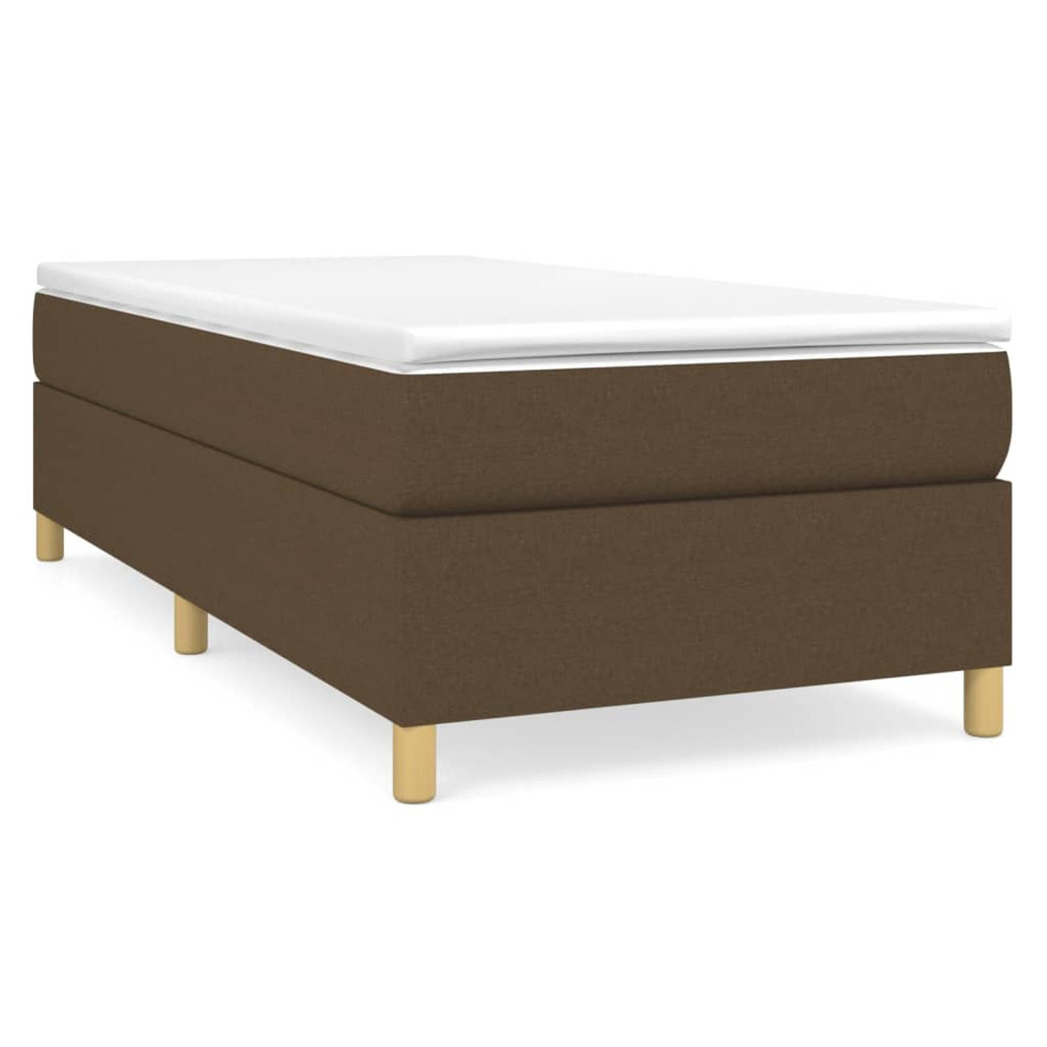 The Living Store Bed The Living Store Boxspring - 203 x 80 x 35 cm - donkerbruin - stof - multiplex - bewerkt hout