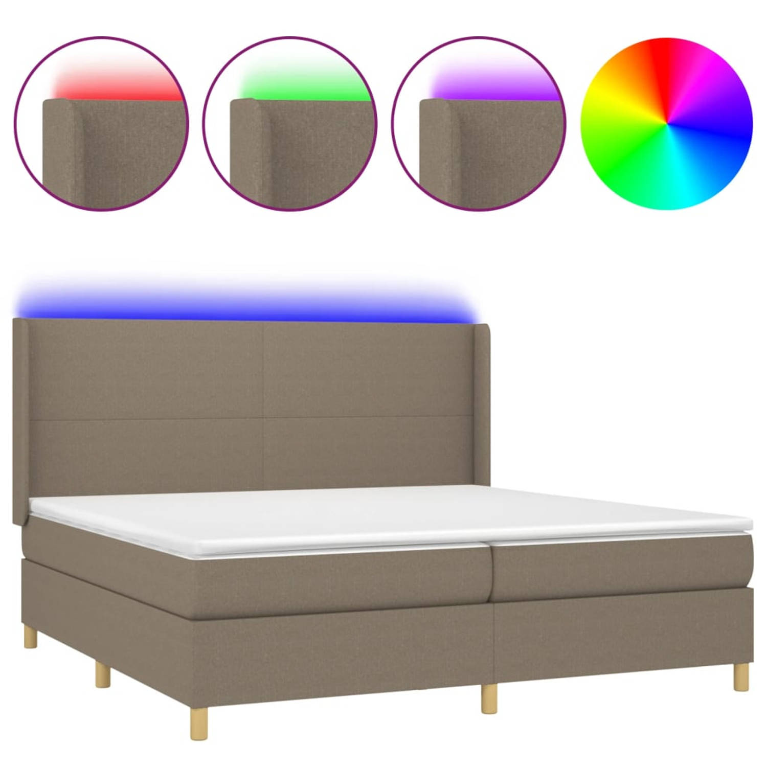 The Living Store Boxspring Bed - LED - Pocketvering - Huidvriendelijk - Taupe - 203x203x118/128cm - 2 Matrassen - Bedtopmatras - Incl - LED-strips