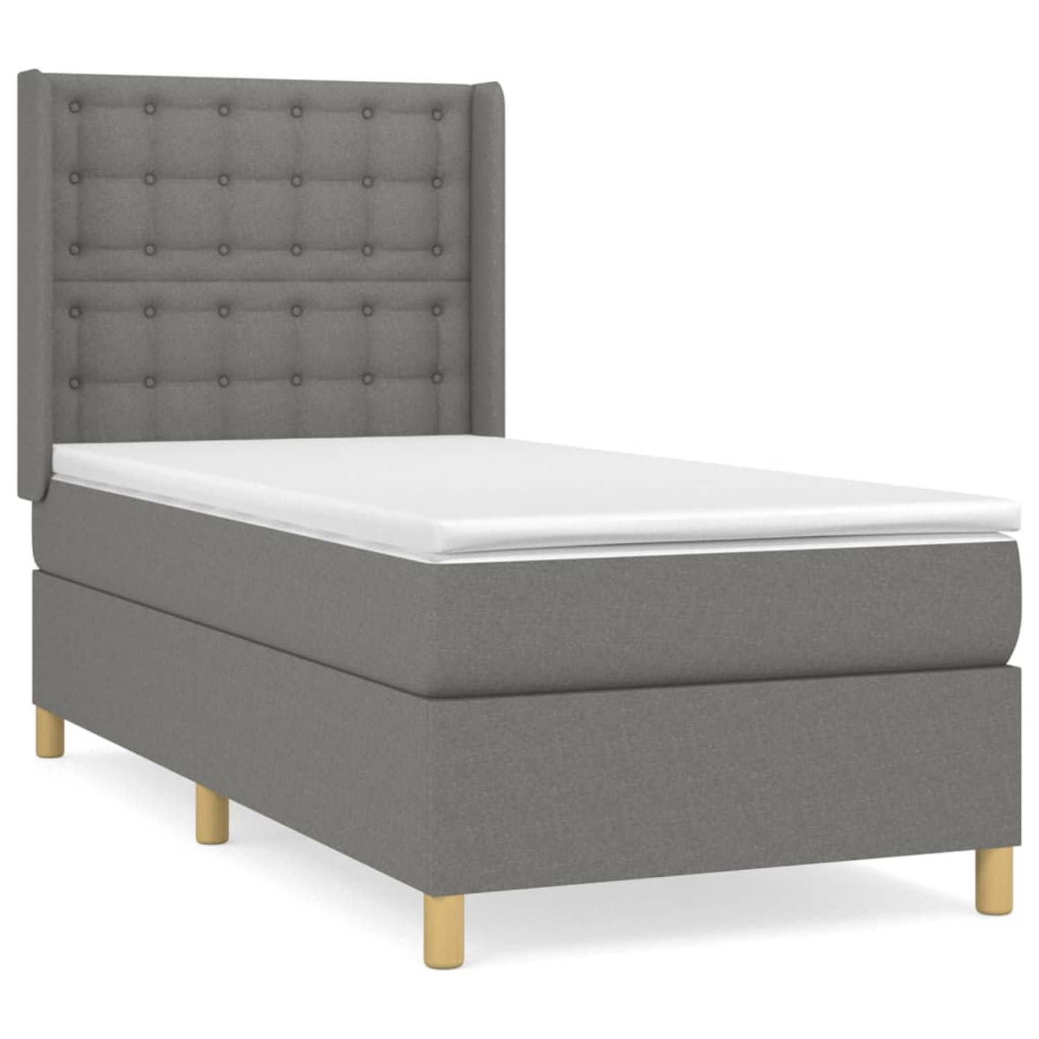 The Living Store Boxspring met matras stof donkergrijs 90x200 cm - Bed