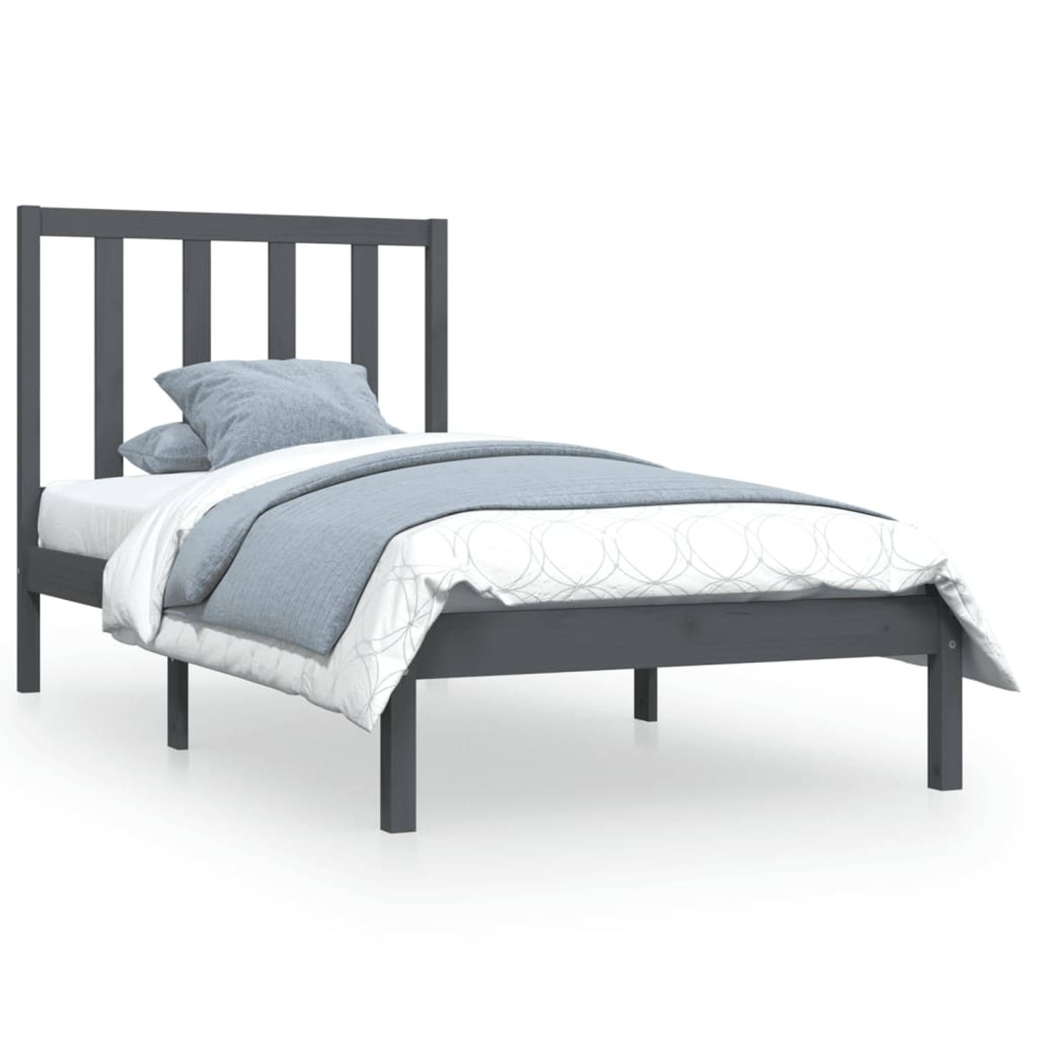 The Living Store Bedframe massief grenenhout grijs 90x190 cm 3FT Single - Bedframe - Bedframes - Bed - Bedbodem - Ledikant - Bed Frame - Massief Houten Bedframe - Slaapmeubel - Een