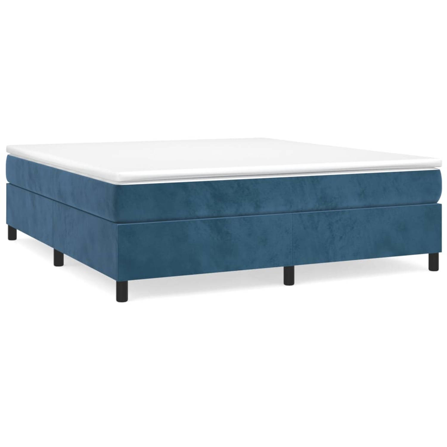 The Living Store Boxspringframe fluweel donkerblauw 180x200 cm - Bed