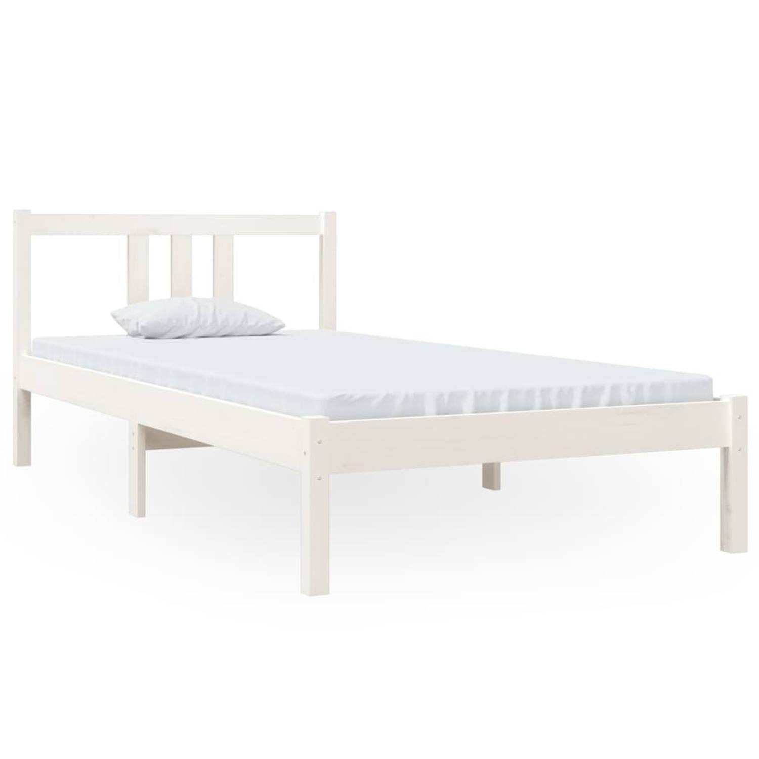 The Living Store Bedframe massief hout wit 90x190 cm 3FT Single - Bedframe - Bedframes - Bed - Bedbodem - Ledikant - Bed Frame - Massief Houten Bedframe - Slaapmeubel - Eenpersoons