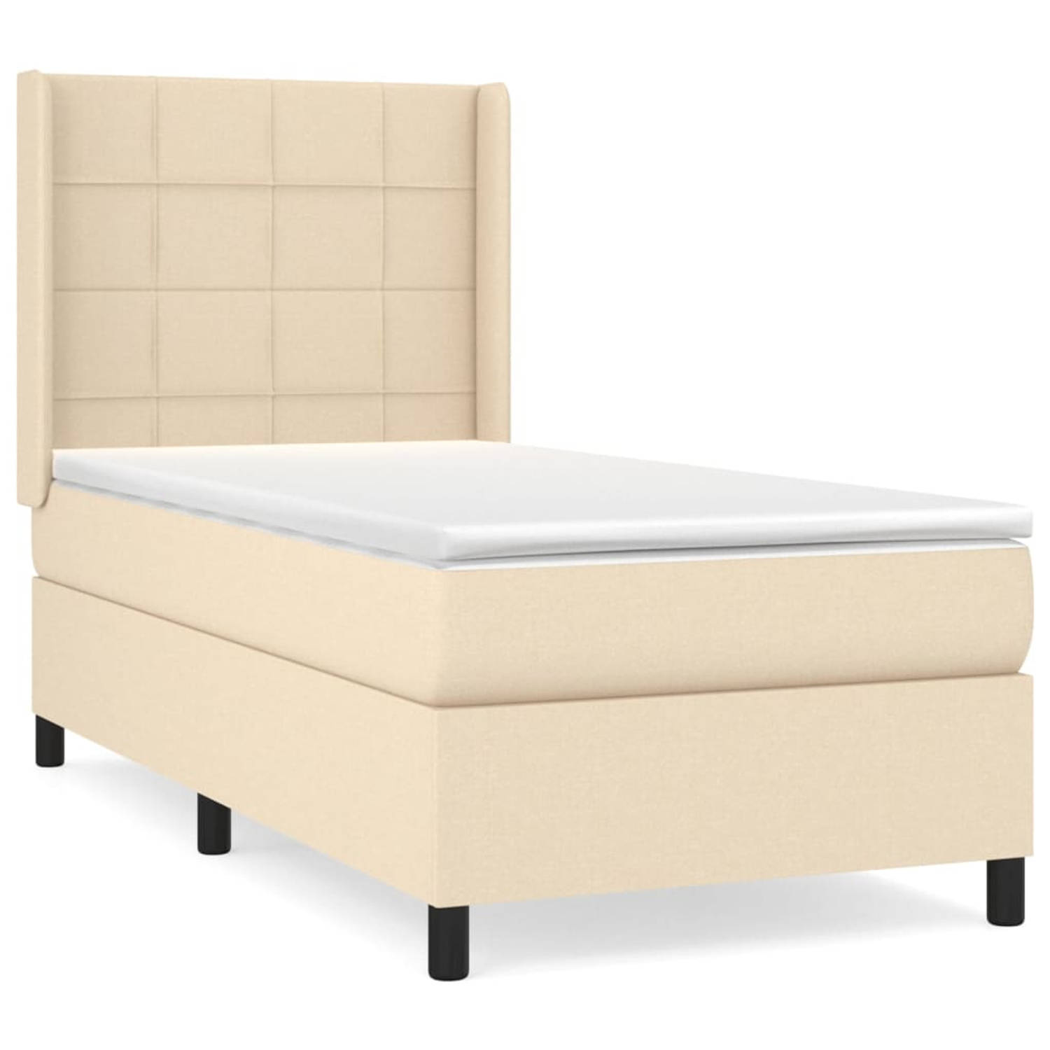 The Living Store Boxspring Bed - Crème - 203 x 93 x 118/128 cm - Duurzaam Stof - Verstelbaar Hoofdbord - Pocketvering Matras - Middelharde Ondersteuning - Huidvriendelijk Topmatras