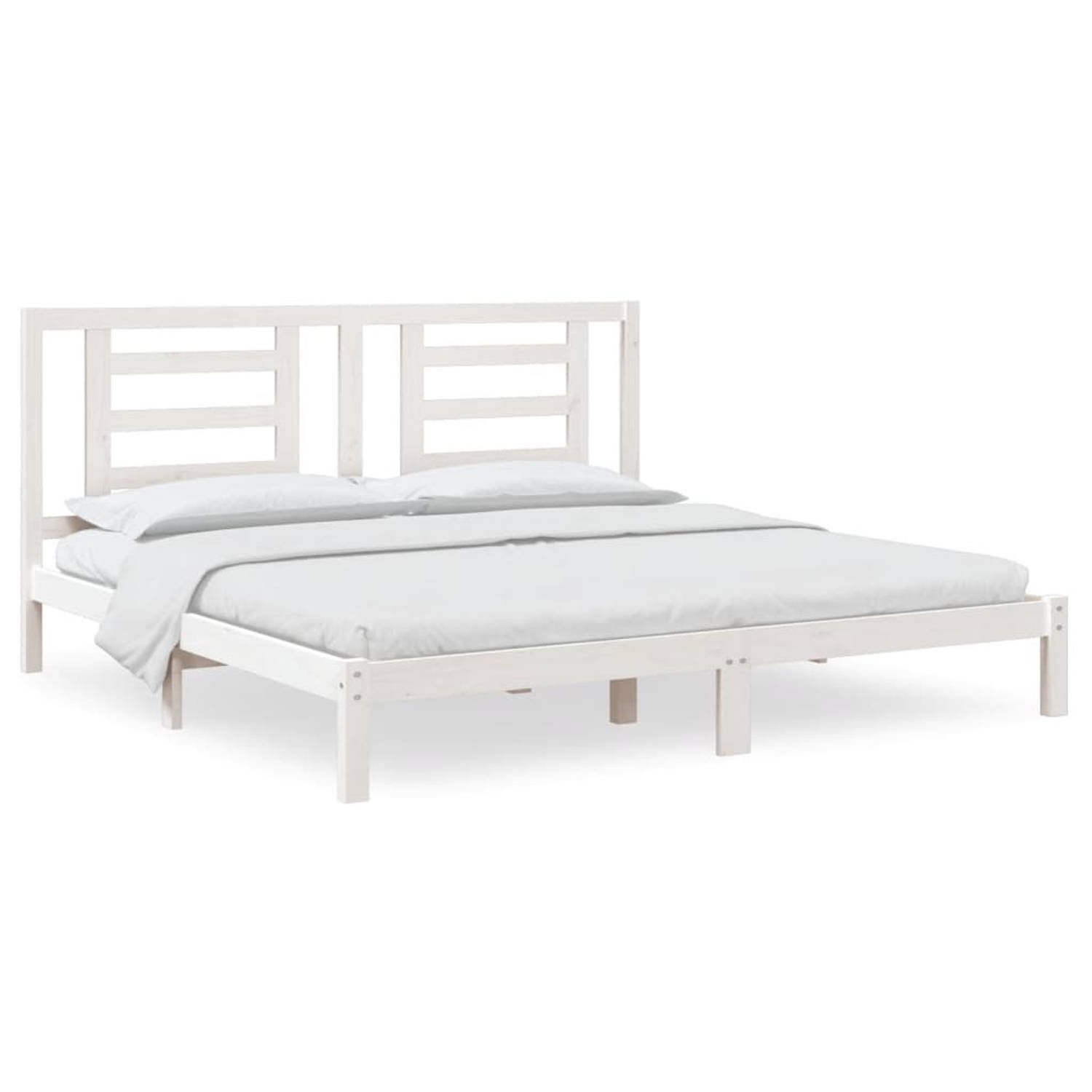 The Living Store Bedframe massief grenenhout wit 200x200 cm - Bedframe - Bedframes - Bed - Bedbodem - Ledikant - Bed Frame - Massief Houten Bedframe - Slaapmeubel - Tweepersoonsbed