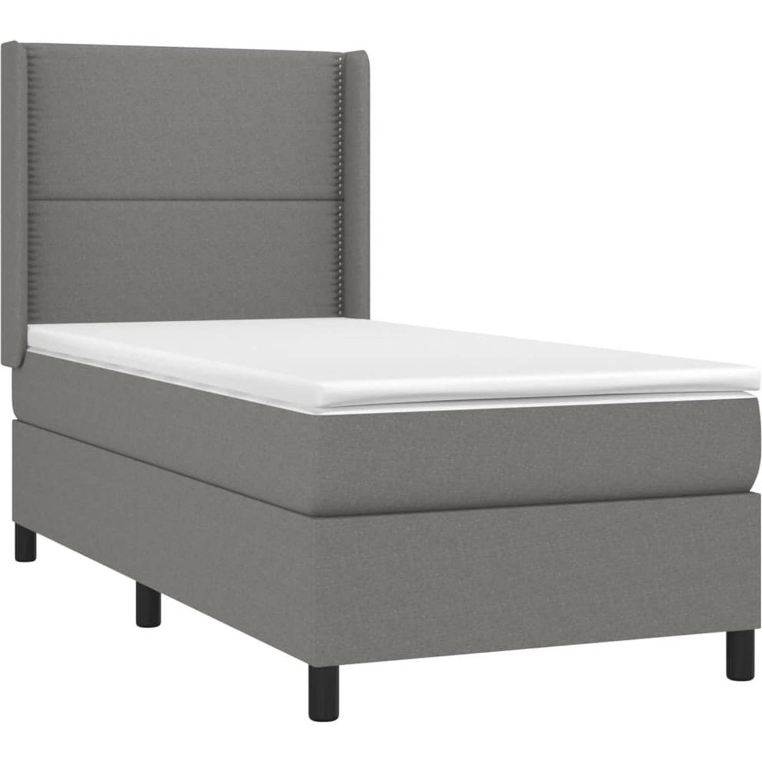 The Living Store Boxspringbed - Bed - 203x93x118/128 cm - Donkergrijs