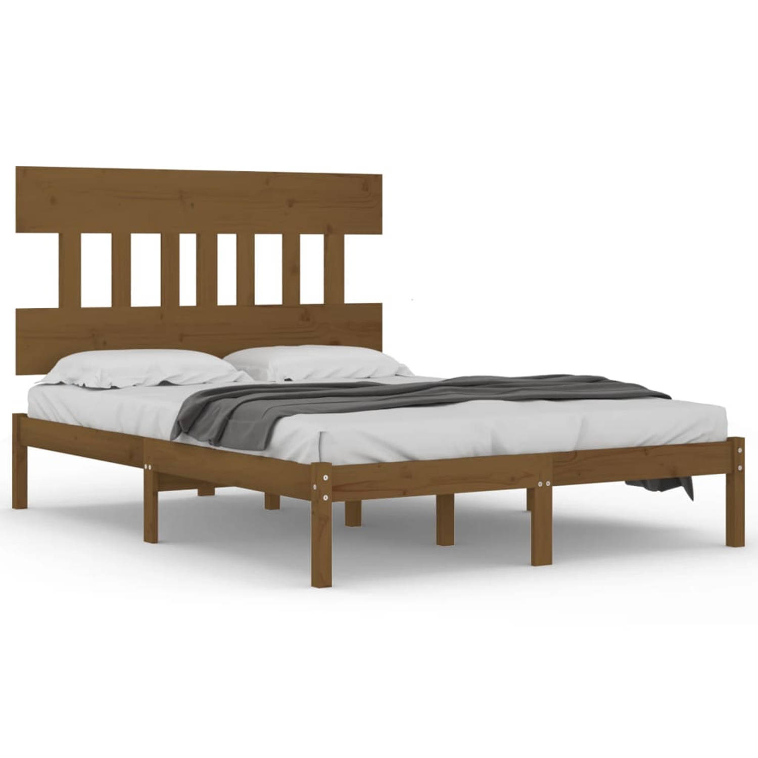 The Living Store Bedframe massief hout honingbruin 135x190 cm 4FT6 Double - Bedframe - Bedframes - Tweepersoonsbed - Bed - Bedombouw - Dubbel Bed - Frame - Bed Frame - Ledikant - B