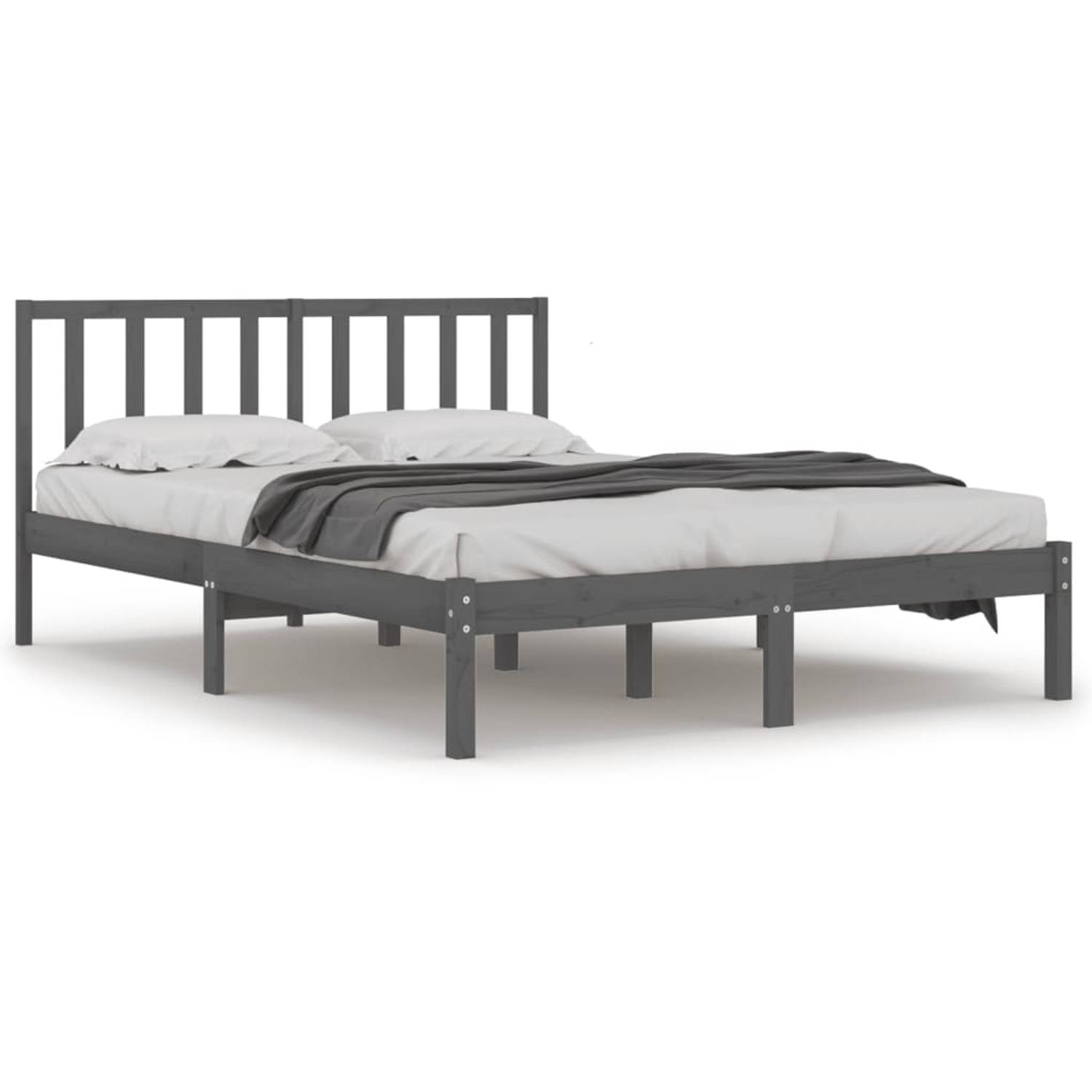 The Living Store Bedframe massief grenenhout grijs 135x190 cm 4FT6 Double - Bedframe - Bedframes - Bed - Bedbodem - Ledikant - Bed Frame - Massief Houten Bedframe - Slaapmeubel - T