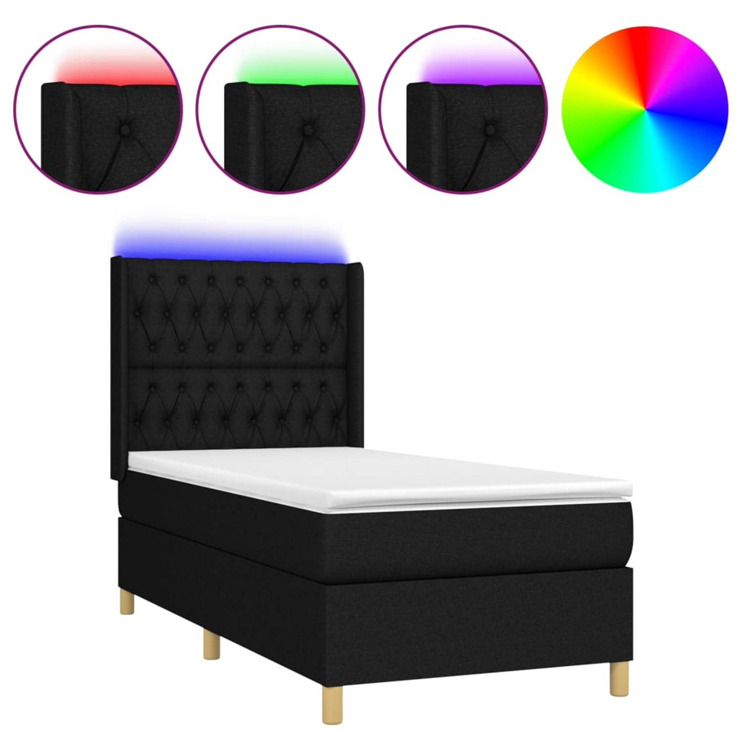 The Living Store Boxspring met matras en LED stof zwart 90x200 cm - Boxspring - Boxsprings - Bed - Slaapmeubel - Boxspringbed - Boxspring Bed - Tweepersoonsbed - Bed Met Matras - B