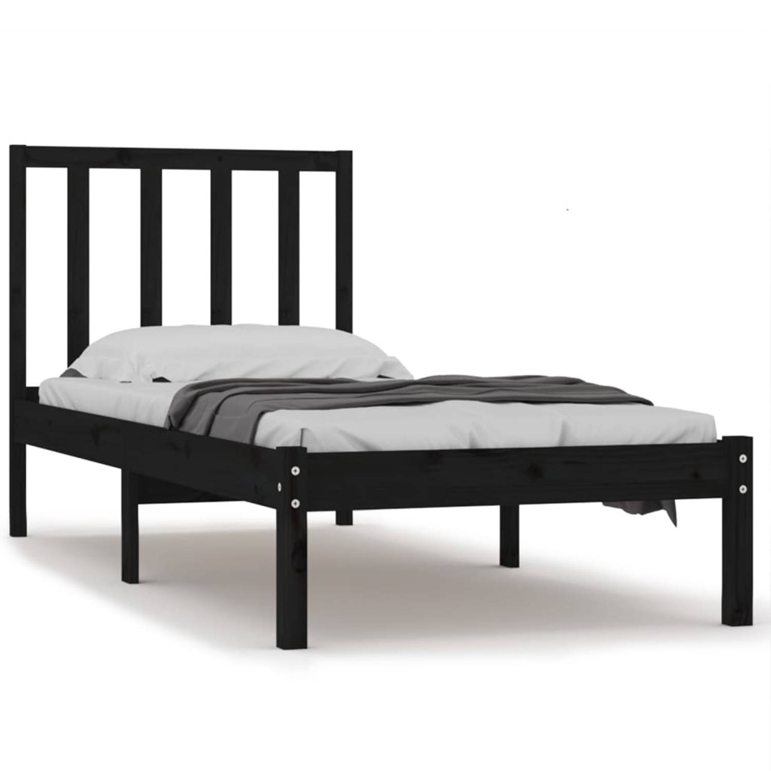 The Living Store Bedframe massief grenenhout zwart 75x190 cm 2FT6 Small Single - Bedframe - Bedframes - Bed - Bedbodem - Ledikant - Bed Frame - Massief Houten Bedframe - Slaapmeube