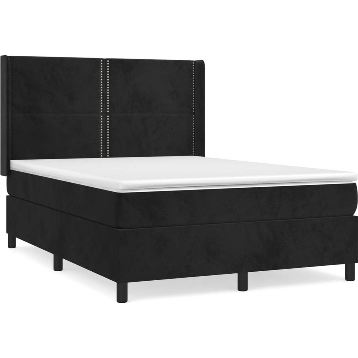 The Living Store Boxspring Bed - fluweel - pocketvering - middelharde ondersteuning - huidvriendelijk - zwart - 193 x 147 x 118/128 cm