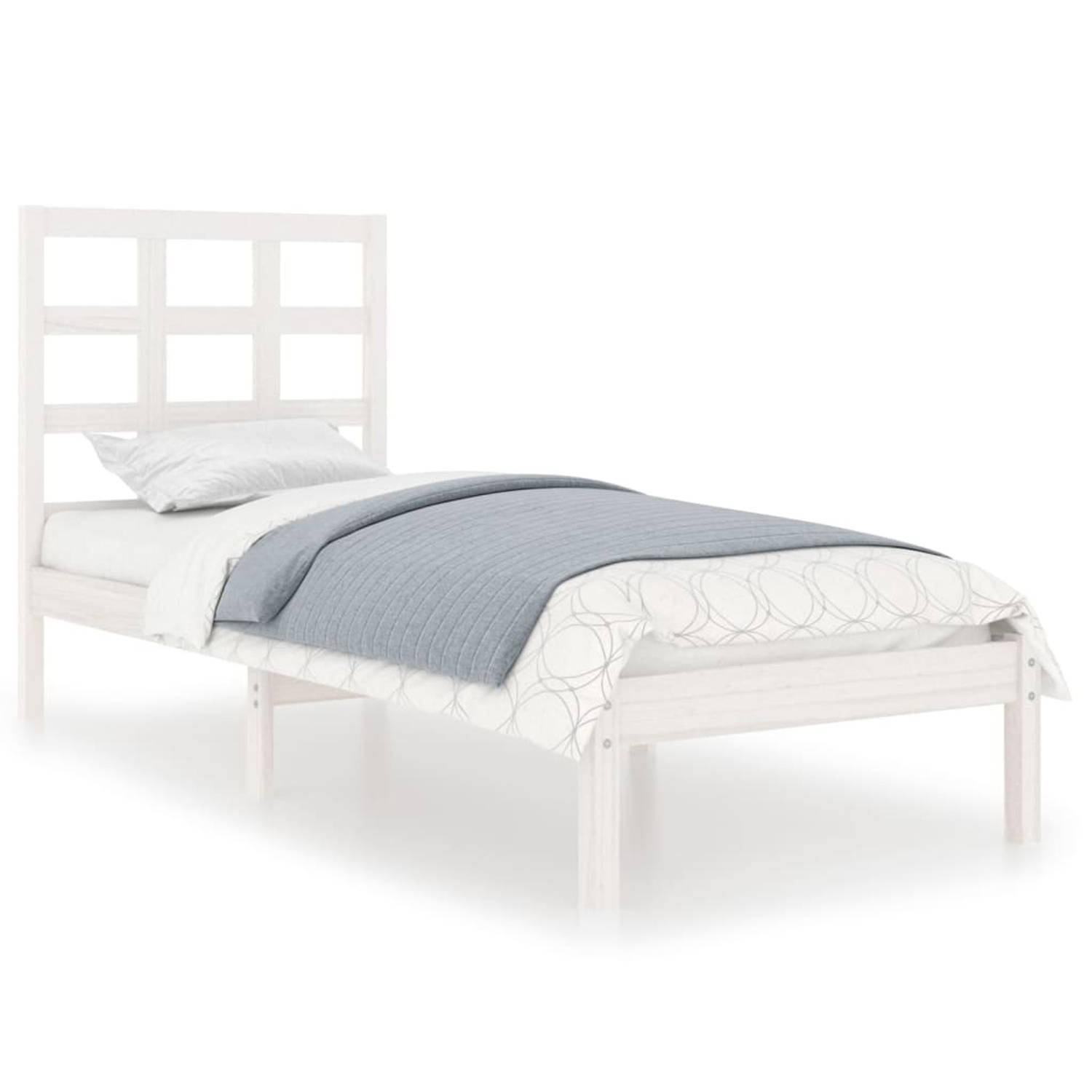The Living Store Bedframe massief hout wit 90x200 cm - Bedframe - Bedframes - Eenpersoonsbed - Bed - Bedombouw - Ledikant - Houten Bedframe - Eenpersoonsbedden - Bedden - Bedombouw