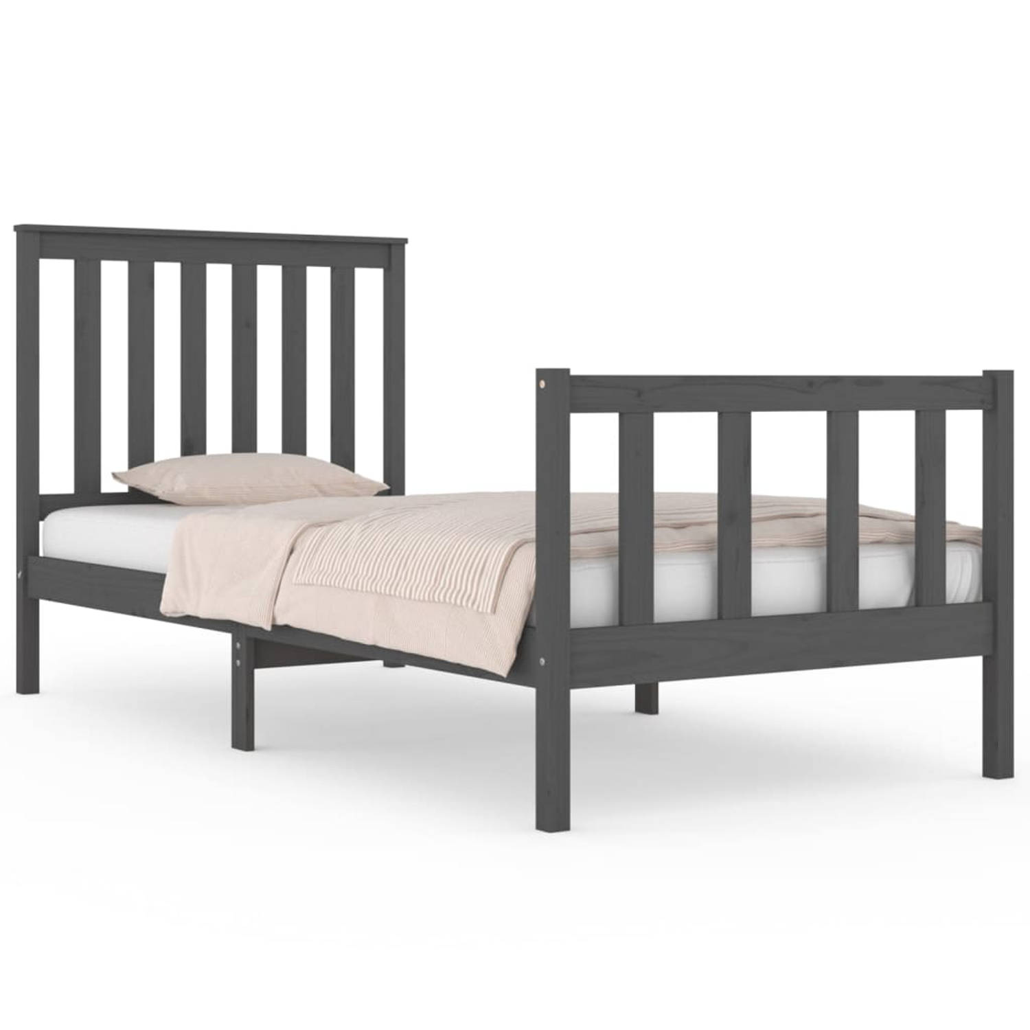 The Living Store Bedframe massief grenenhout grijs 90x190 cm 3FT Single - Bedframe - Bedframes - Eenpersoonsbed - Bed - Bedombouw - Enkel Bed - Frame - Bed Frame - Ledikant - Houte