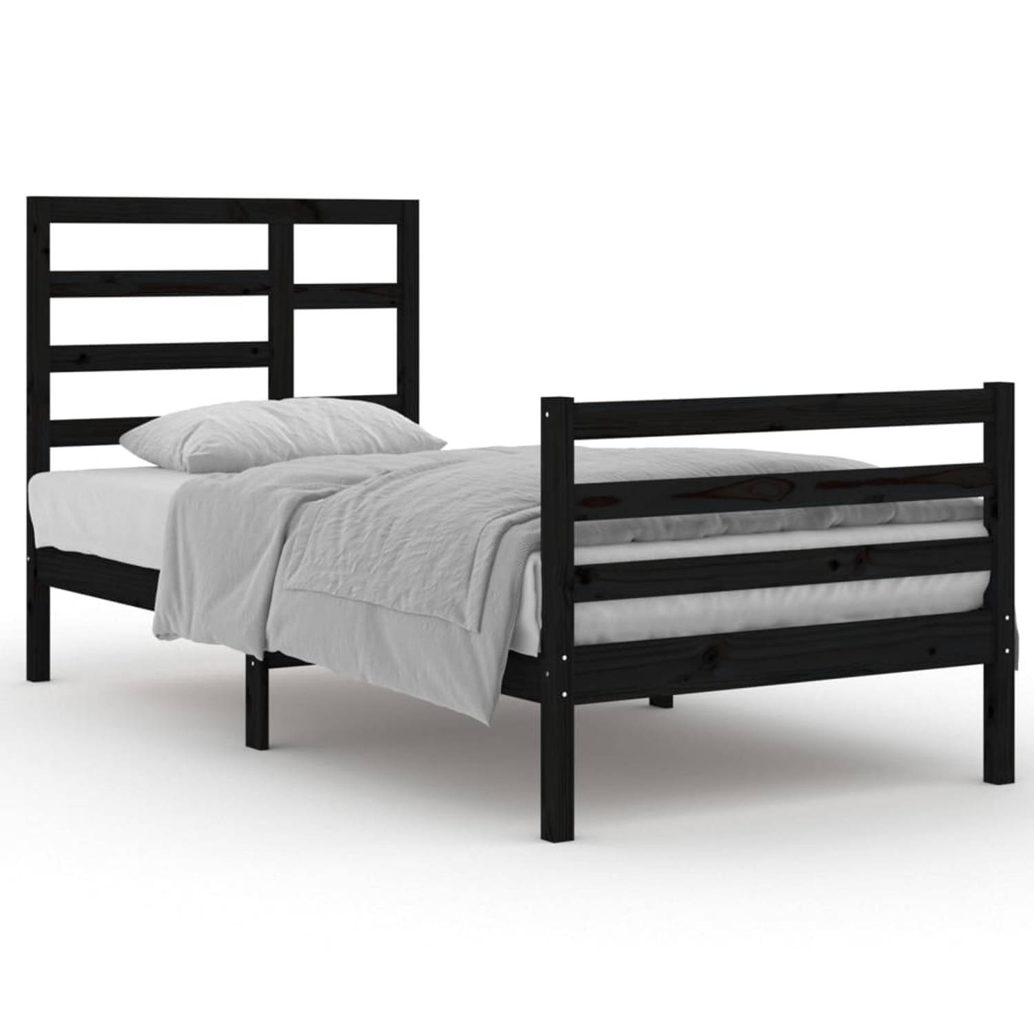 The Living Store Bedframe massief hout zwart 90x200 cm - Bedframe - Bedframes - Bed - Bedbodem - Ledikant - Bed Frame - Massief Houten Bedframe - Slaapmeubel - Eenpersoonsbed - Bed