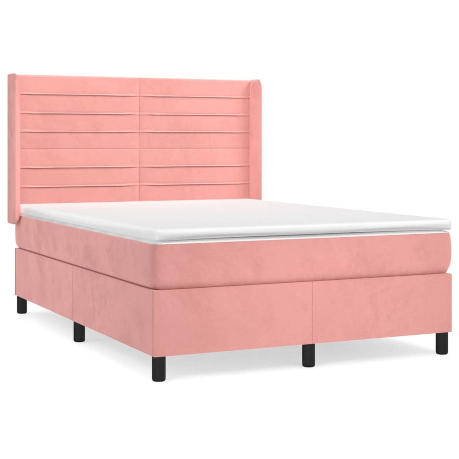 The Living Store Boxspringbed - Fluwelen - Pocketvering - Middelharde ondersteuning - Inclusief matras en topmatras - Roze - 203 x 147 x 118/128 cm