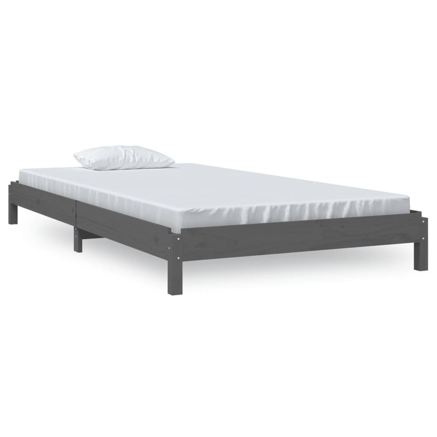 The Living Store Bed stapelbaar 90x200 cm massief grenenhout grijs - Stapelbaar Bed - Stapelbare Bedden - Slaapmeubel - Bedframe - Bed - Bedbodem - Eenpersoonsbed - Stapelbed - Mas