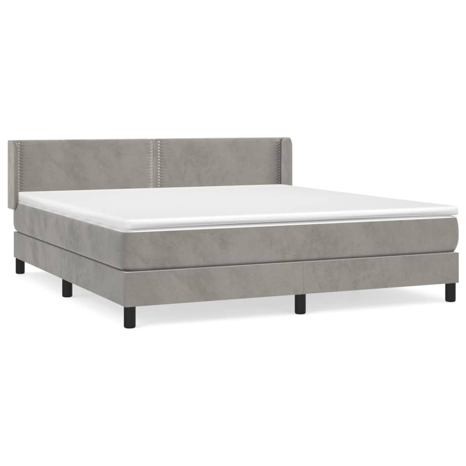 The Living Store Bed - fluweel - lichtgrijs - 203 x 163 x 78/88 cm - pocketvering matras