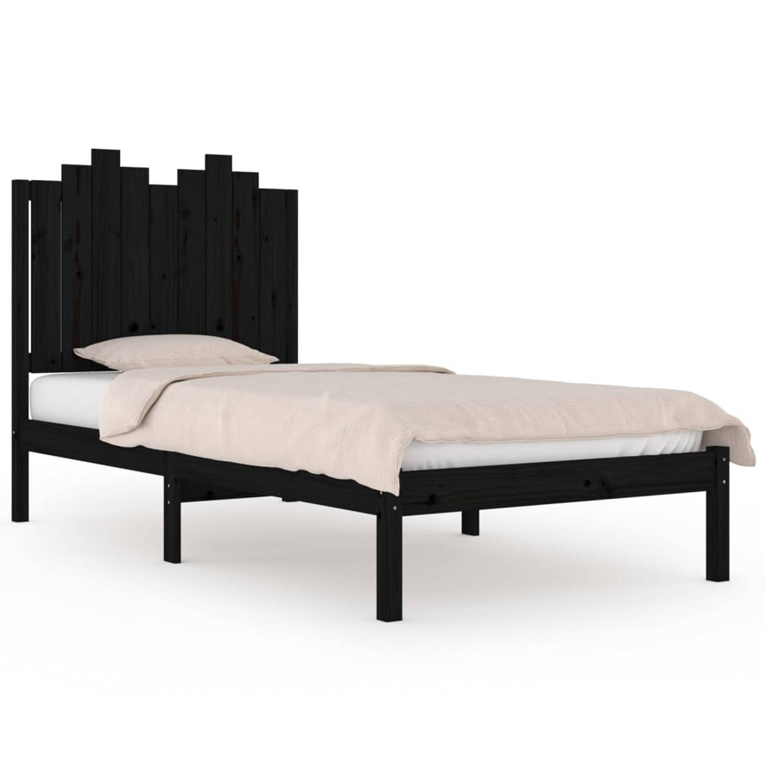 The Living Store Bedframe massief grenenhout zwart 90x190 cm 3FT Single - Bedframe - Bedframes - Eenpersoonsbed - Bed - Bedombouw - Enkel Bed - Frame - Bed Frame - Ledikant - Houte